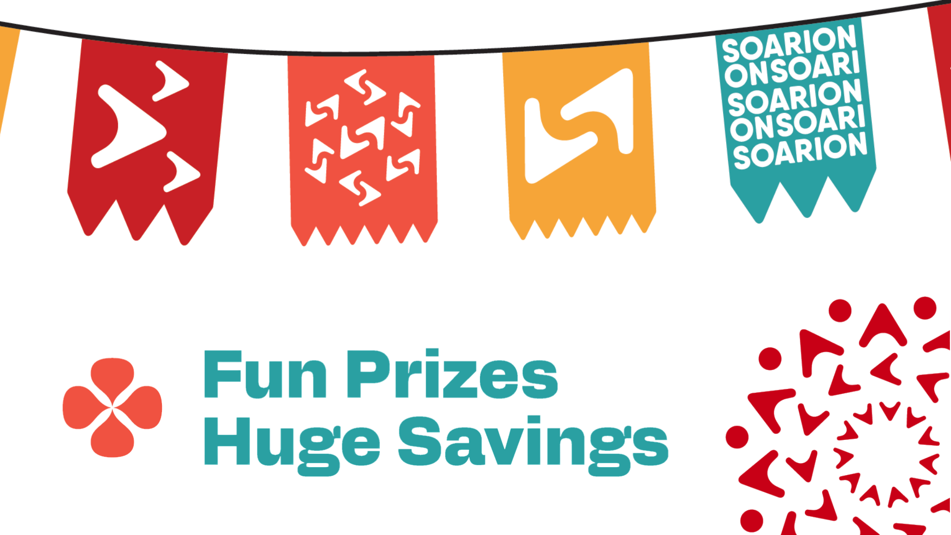 Soarion Themed Papel Picado with words underneath reading fun prizes, huge savings
