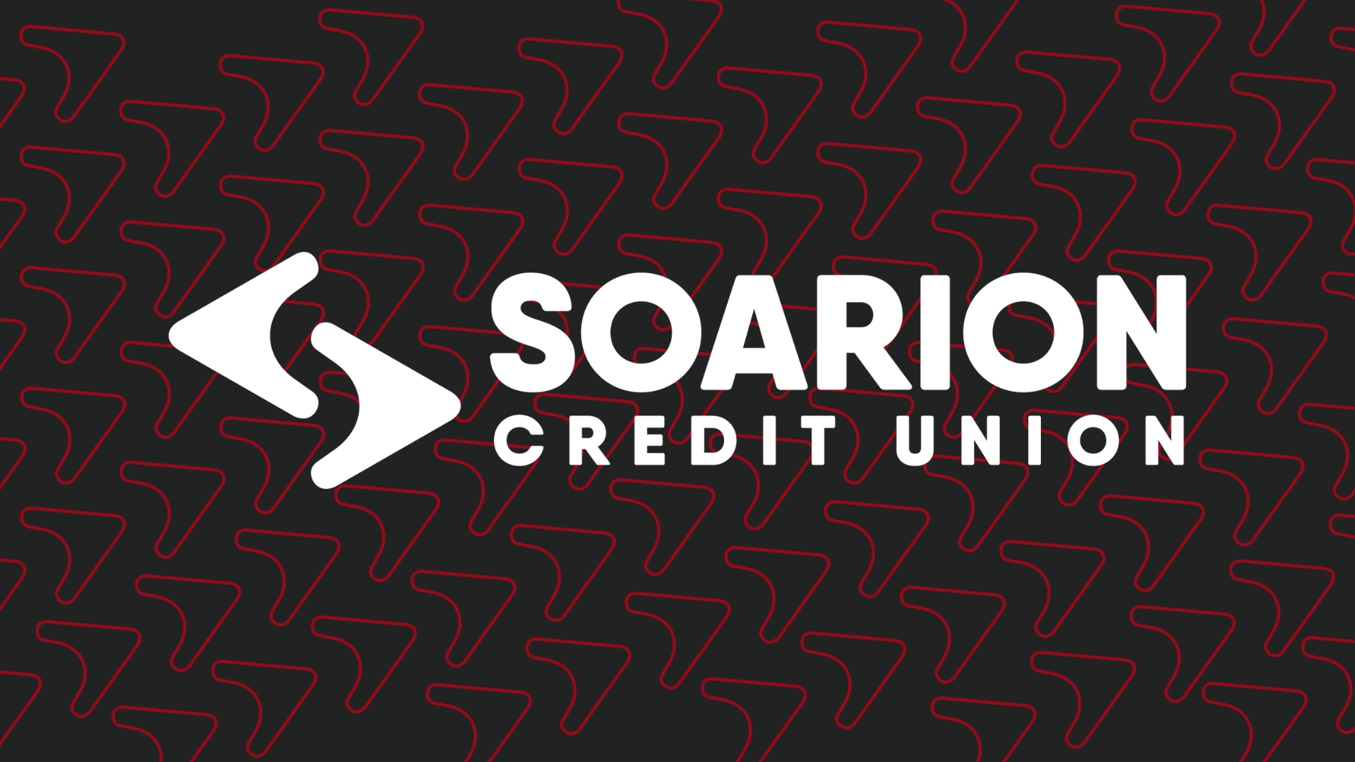 Black field with red arrows and white Soarion logo on top