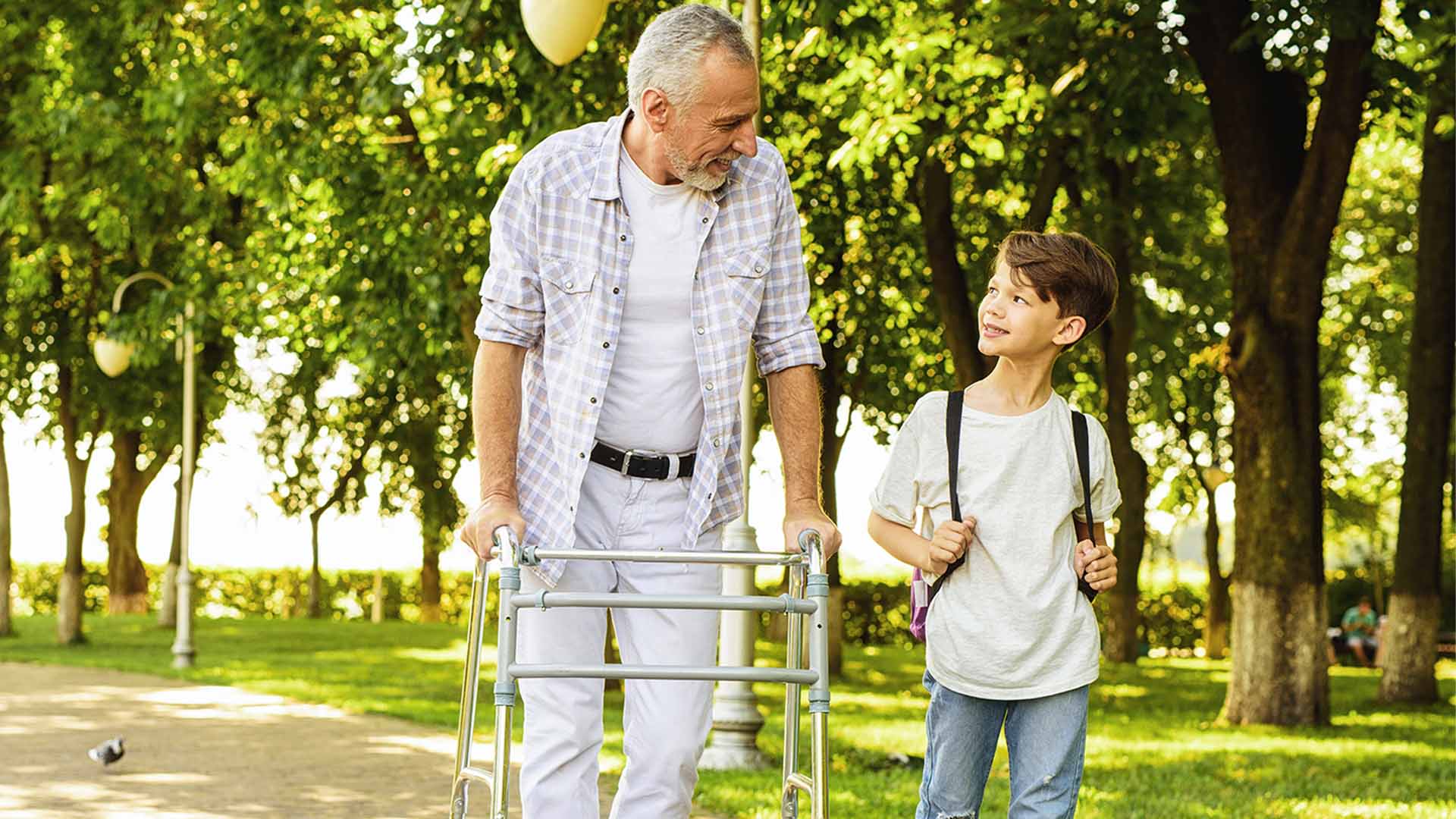 Grandson and grandpa on a walk