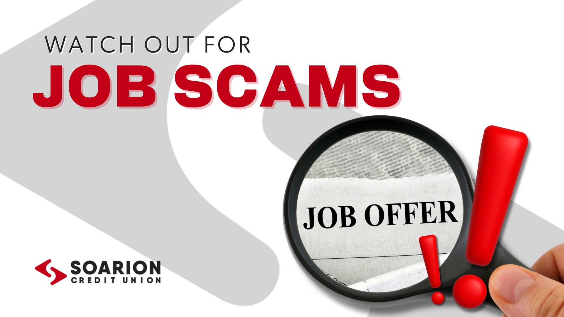 Graphic containing Job Scam title and Soarion logo
