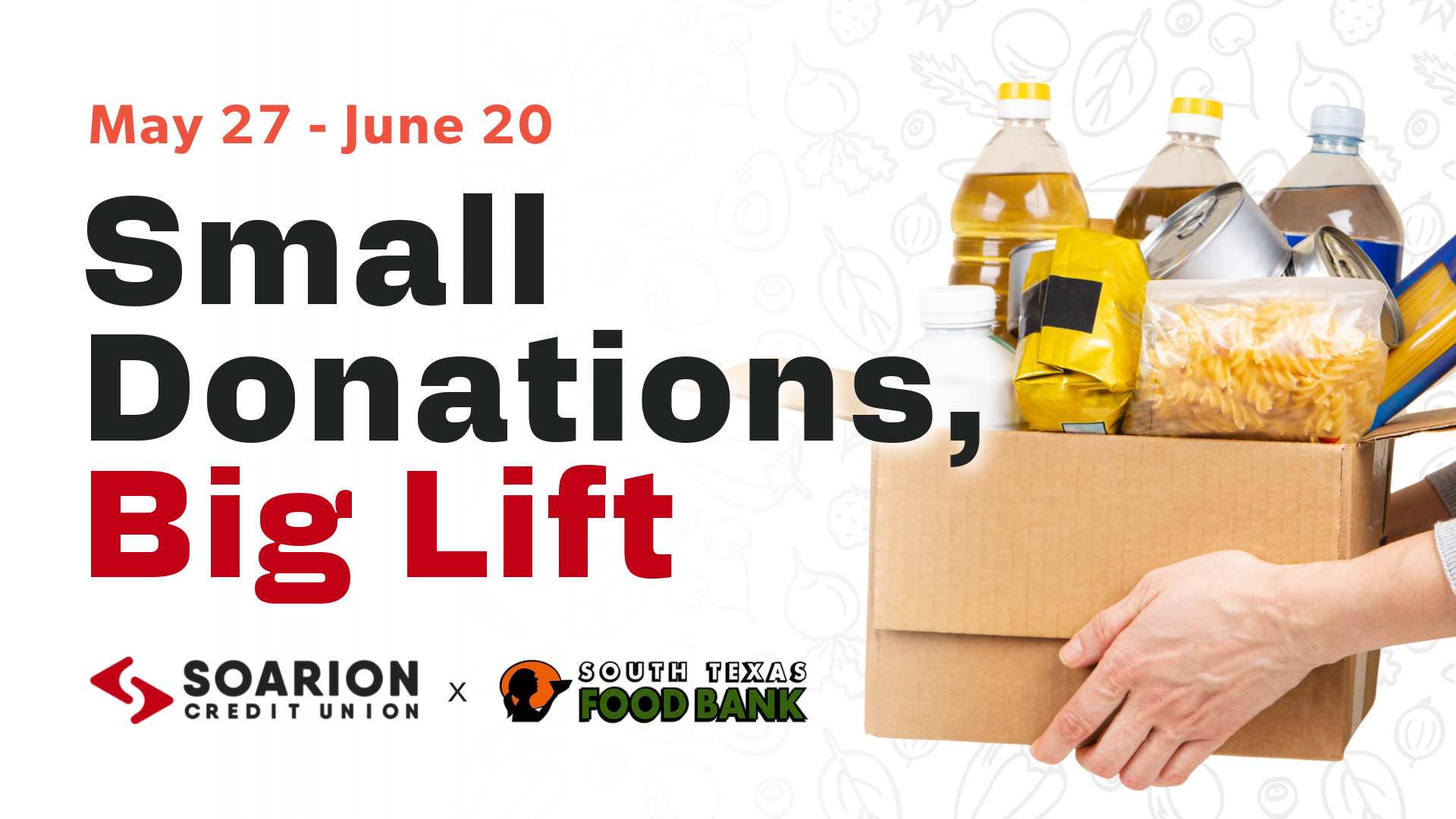 hands carrying a box of food items