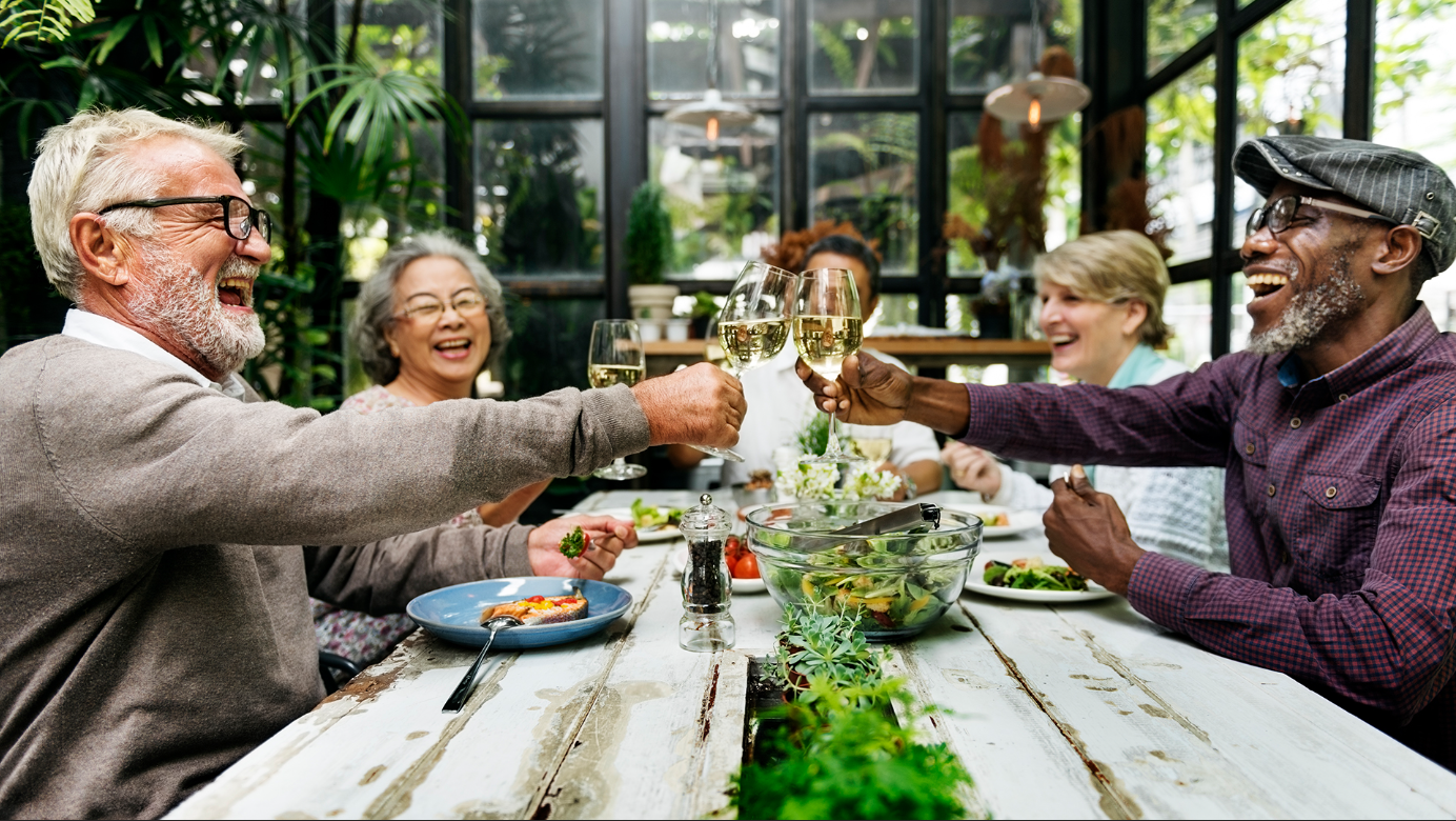 Older couples enjoying dinner together