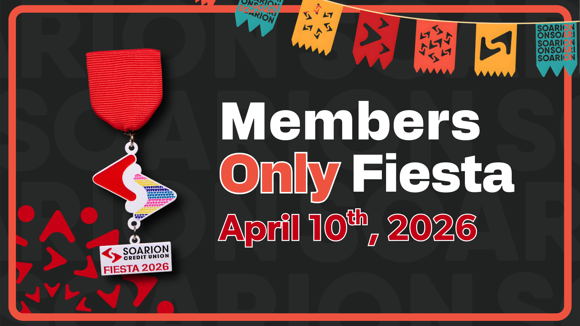 Soarion Fiesta Medal against a red and black patterned background