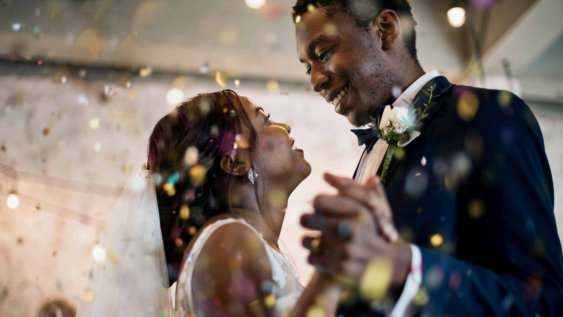 Newly married couple dancing