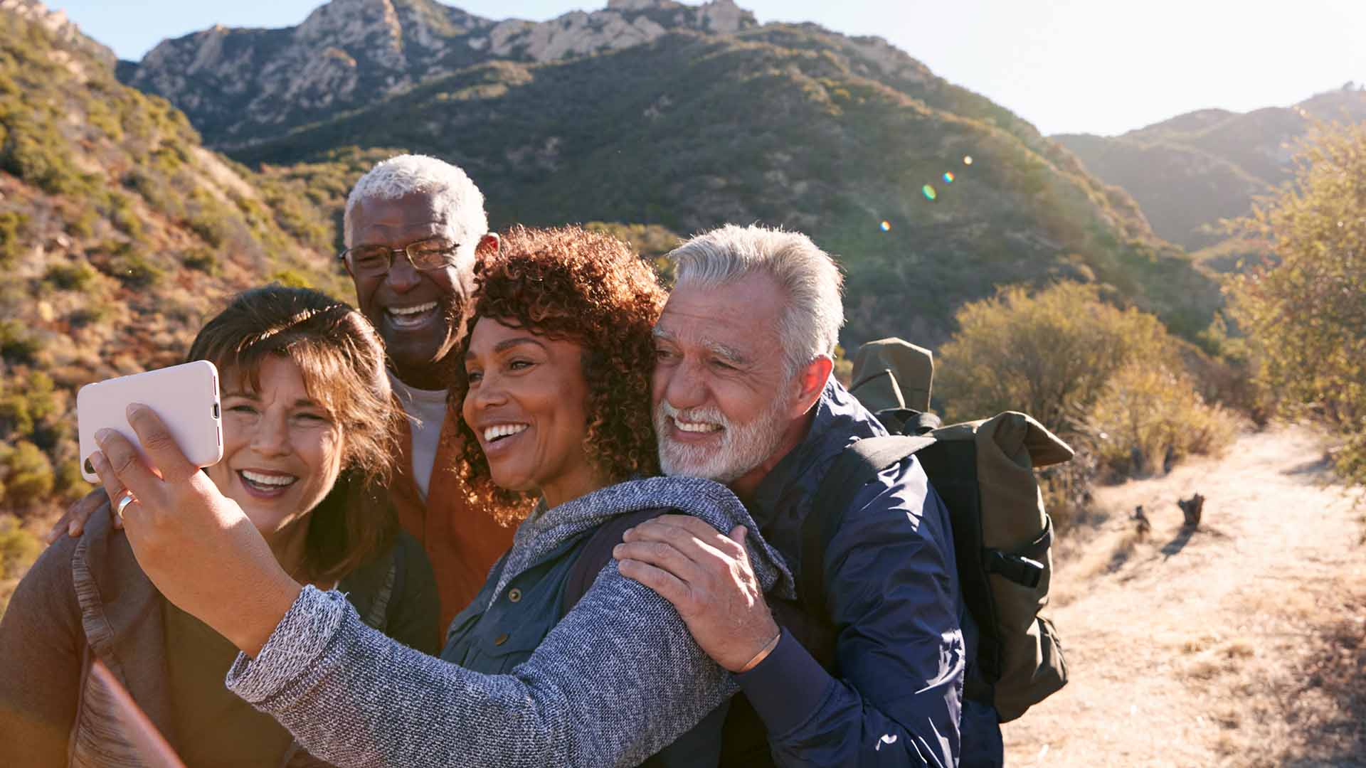 Two retired couples hiking Two retired couples hiking